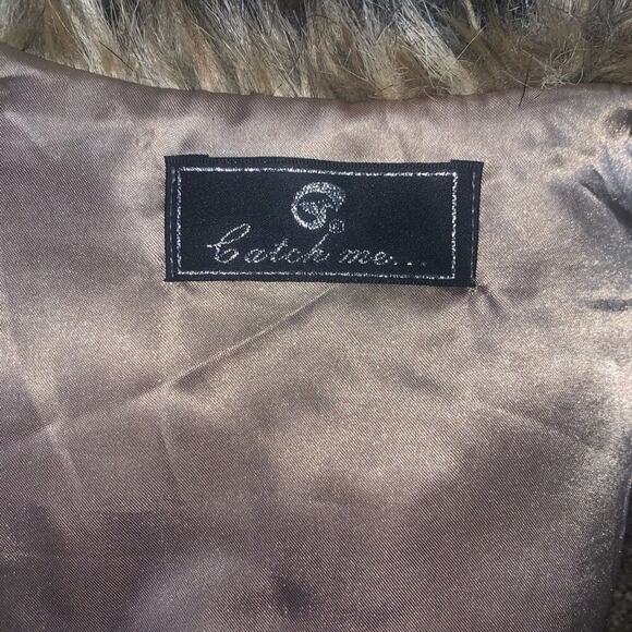 Catch Me faux fur open front vest brown & black SZ S fur vest winter/fall - Picture 5 of 9